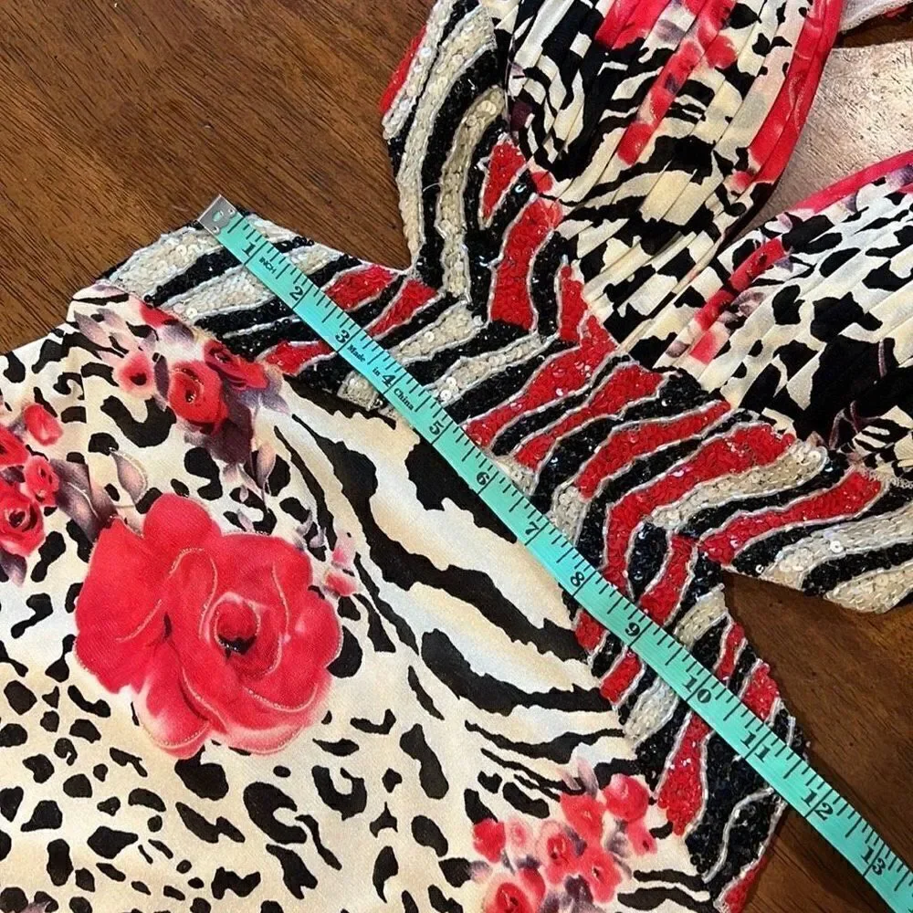 La Femme Women’s Size 0 Floral Print Open Back Formal Gown Maxi Dress Red Prom